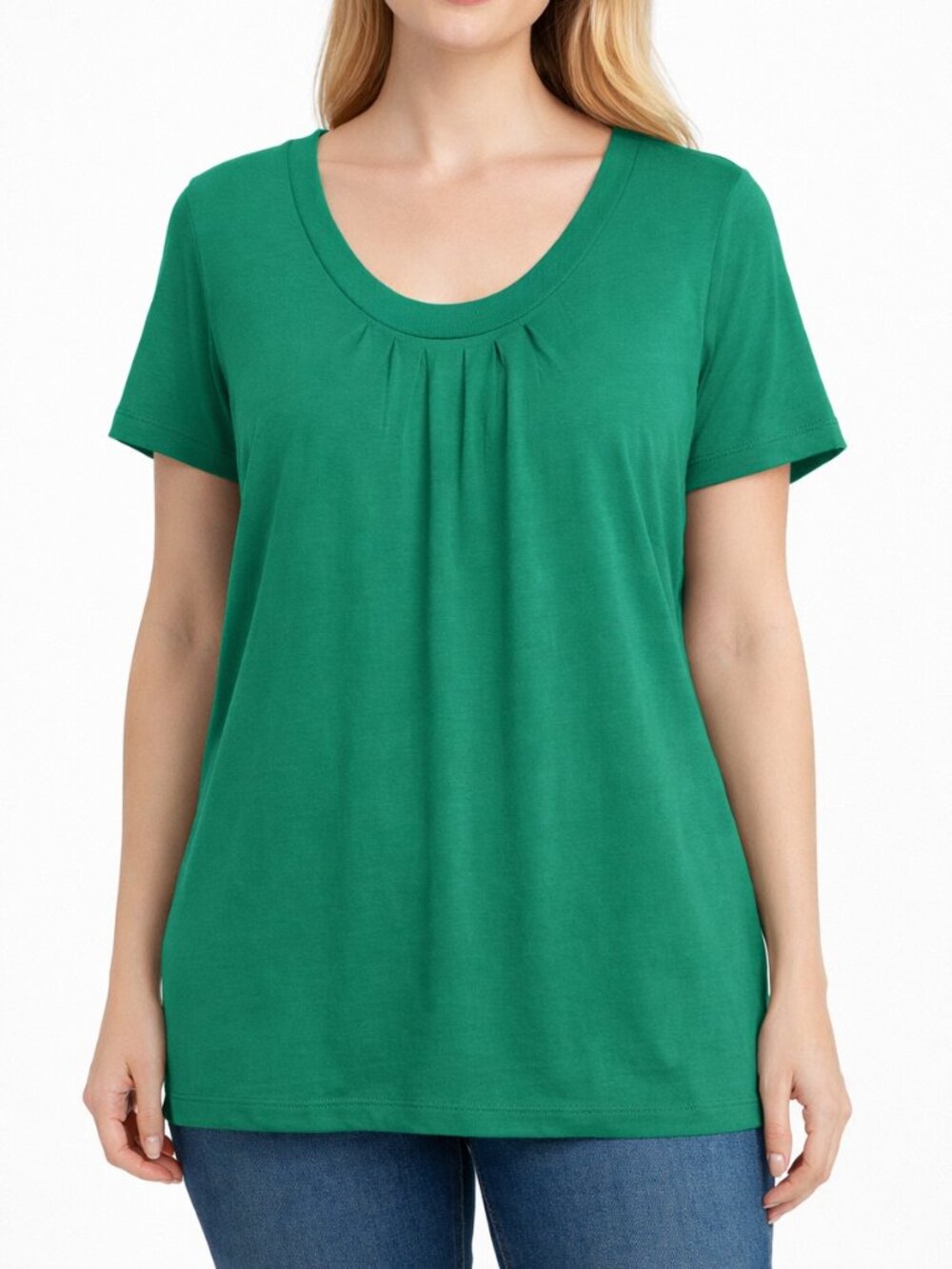 George Short Sleeve Pleated Scoop Neck T-Shirt Tee Shirt Top Green 3x